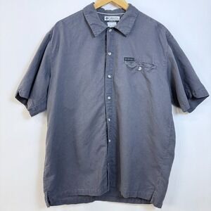 Columbia Short Sleeve Button Up Mens L Gray Ramie Cotton Buttoned Pocket